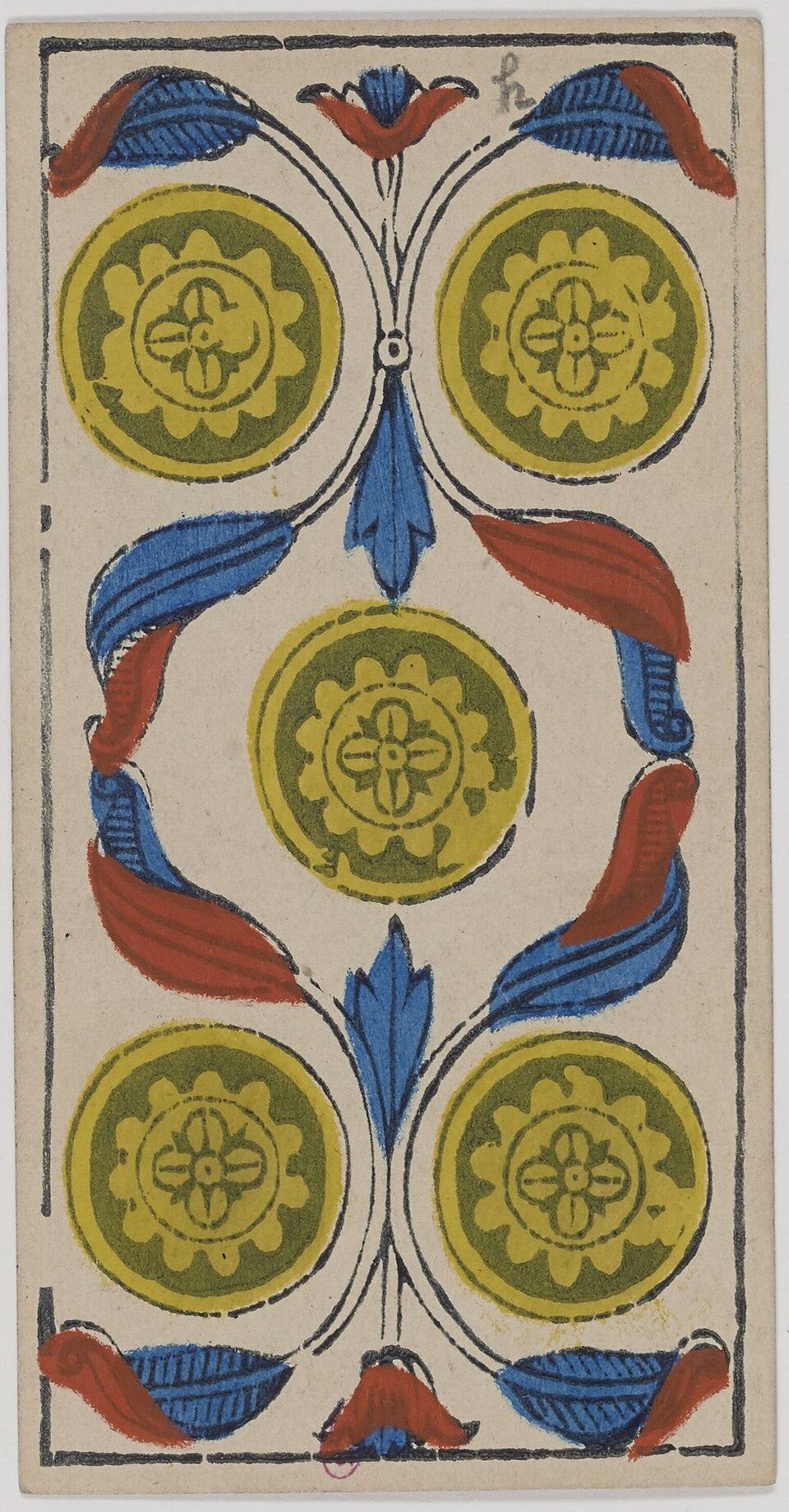 Cinq de Deniers, arcane mineur du tarot de Marseille