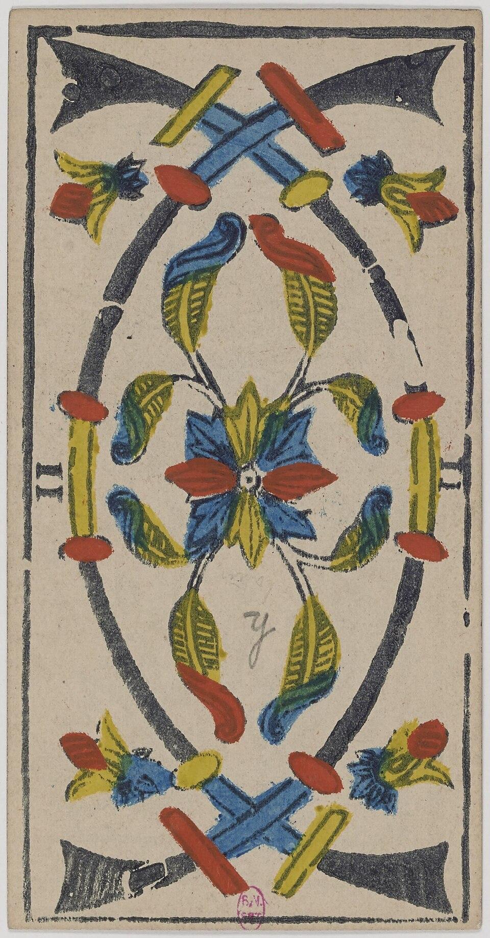 Deux d'Épées, arcane mineur du tarot de Marseille