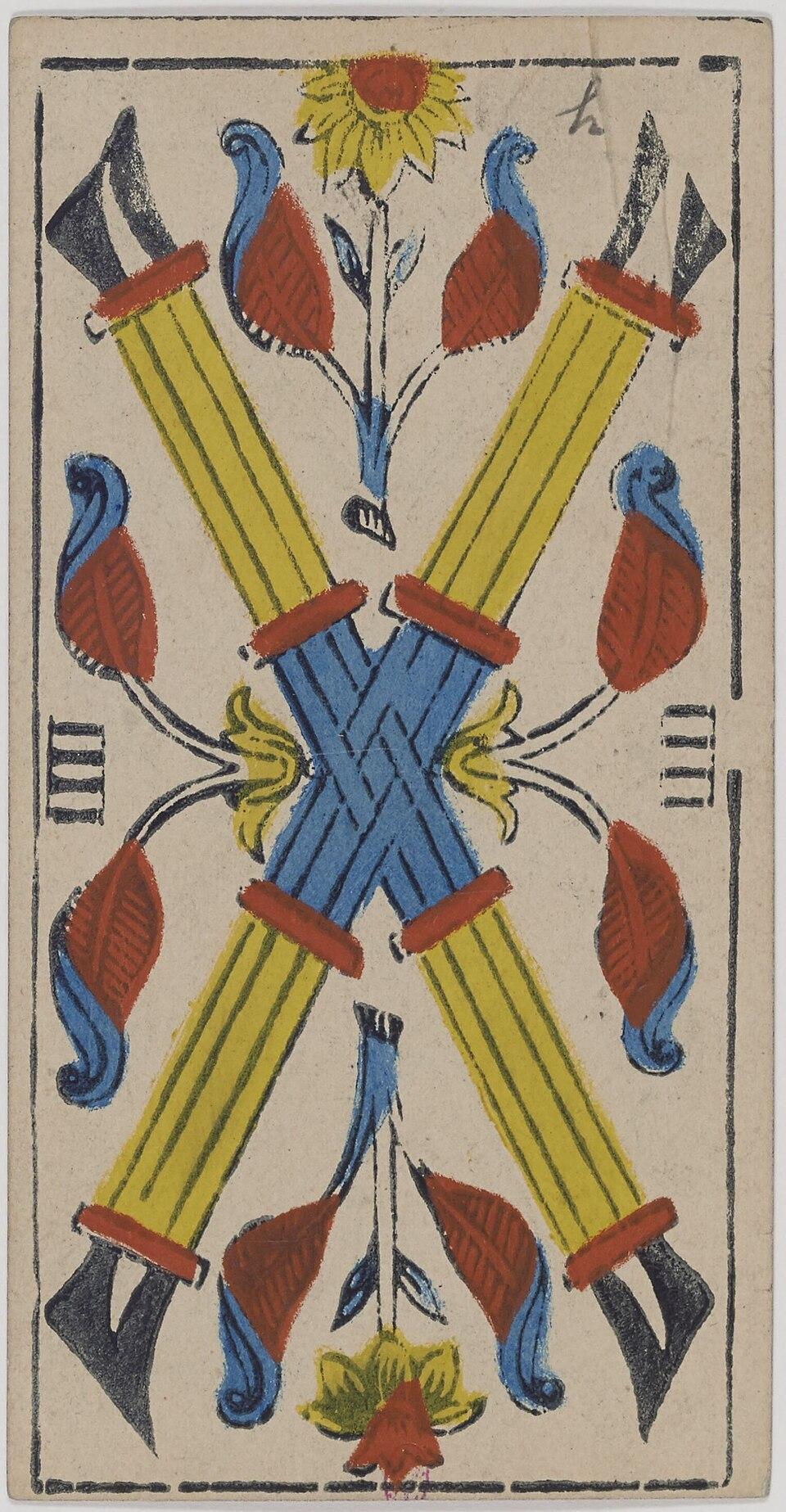 Quatre de Bâtons, arcane mineur du tarot de Marseille