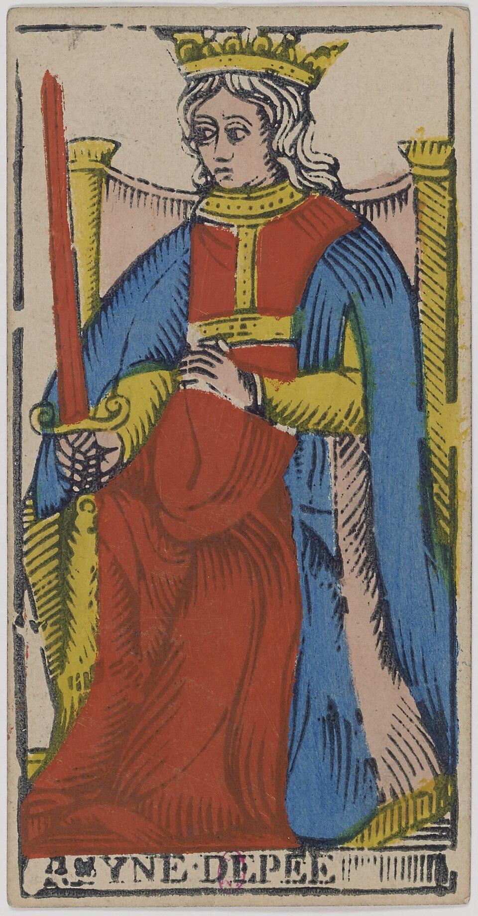 Reine d'Épées, arcane mineur du tarot de Marseille
